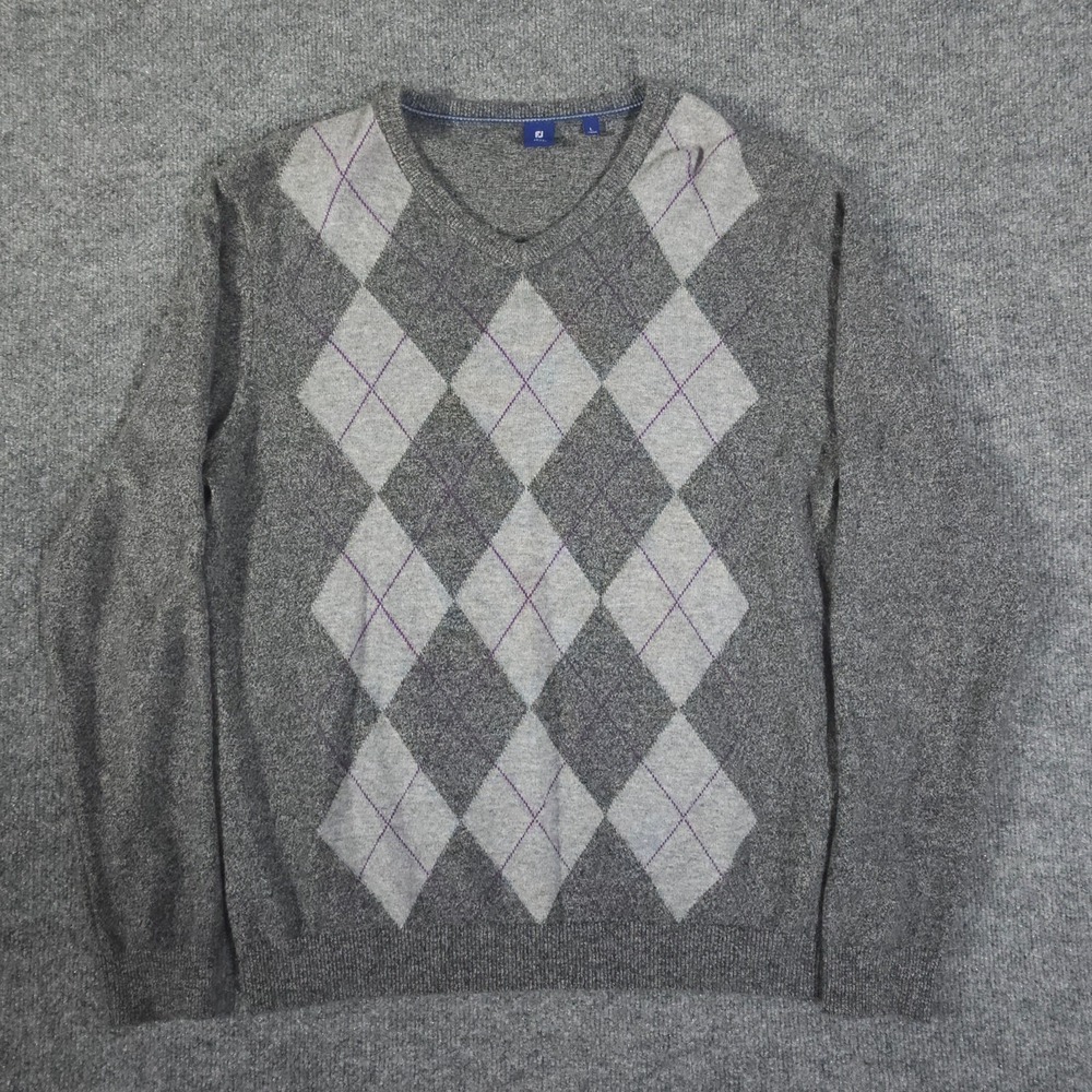 FootJoy 1857 Sweater Mens Large Gray Argyle‎ Cashmere Pullover Golf Preppy